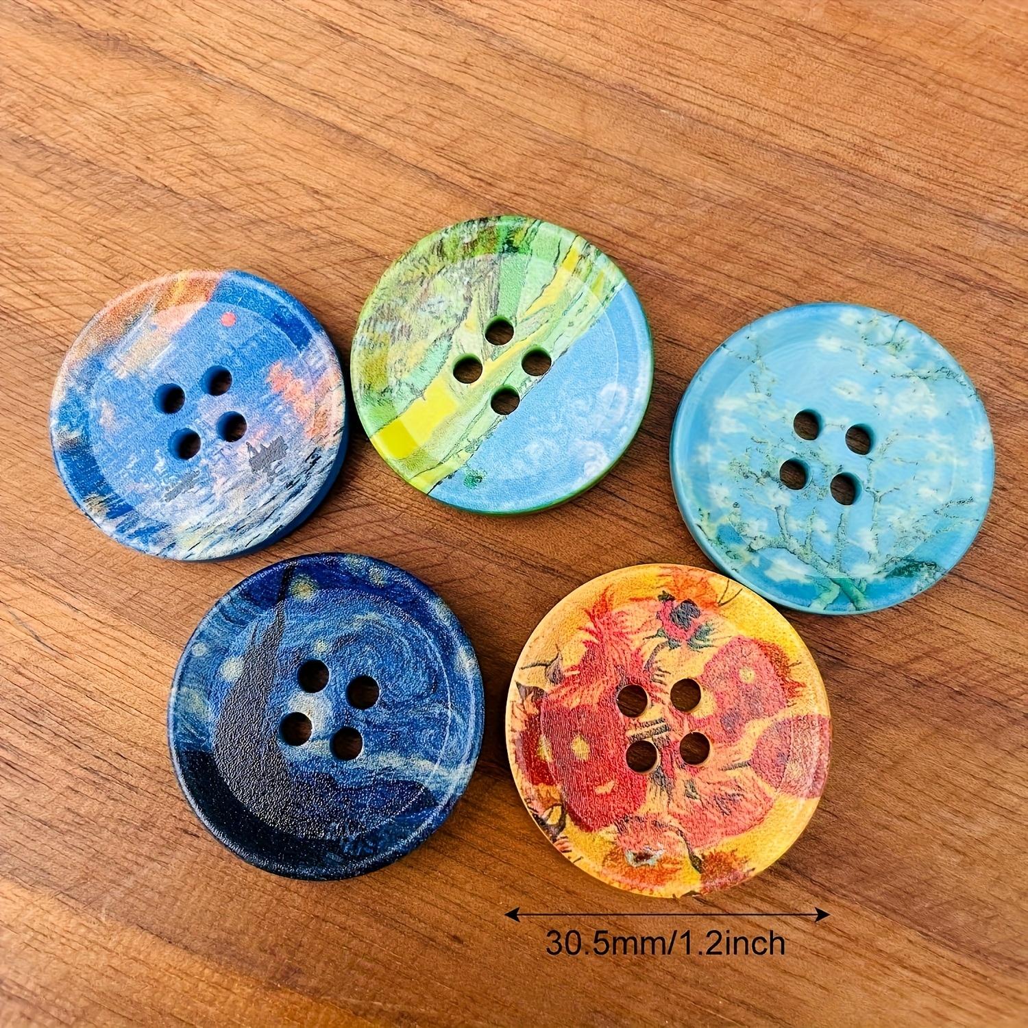 

5pcs/set 30mm Decorative Large Buttons, Featuring Van Gogh and Monet s Oil Paintings, One of Each Type, Used for Clothing Scarves, Bags разноцветный