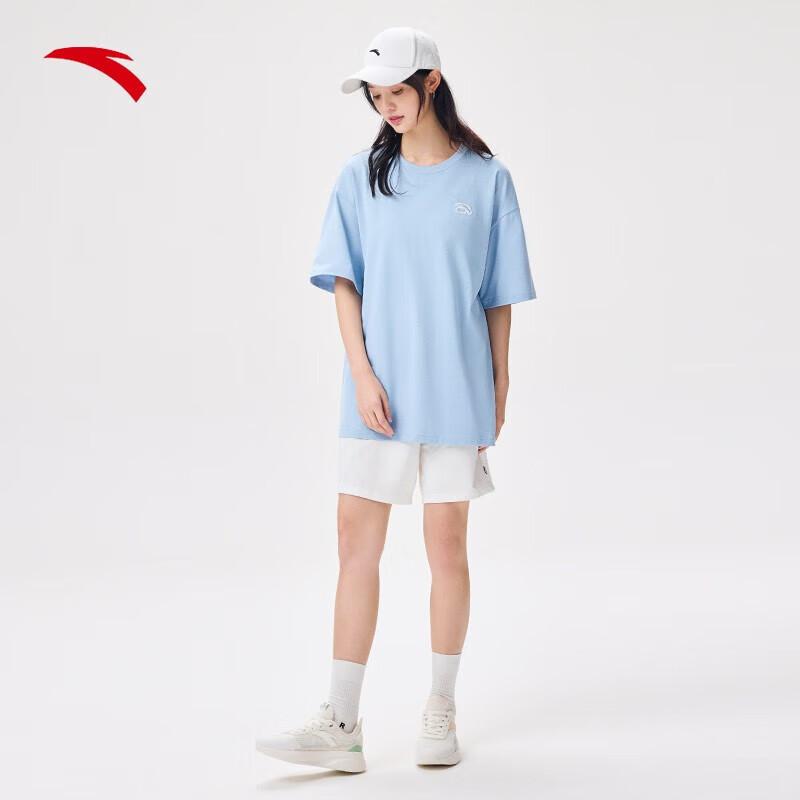Anta Casual Solid Color Short Sleeve T-Shirt Unisex Tops Ceramic-Blue 972328113