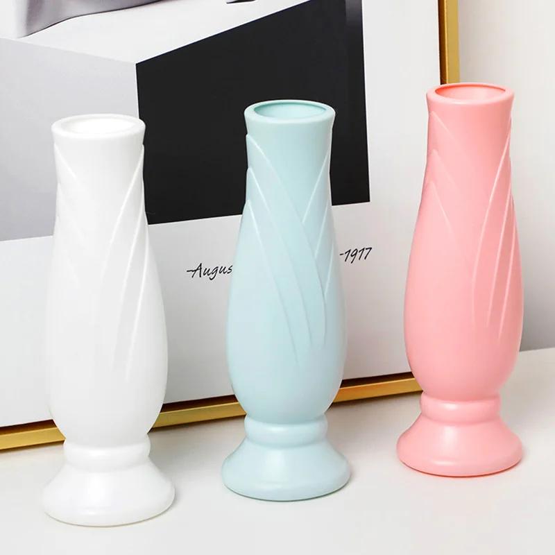 1 Pz Vaso per fiori moderno Vaso di plastica bianco rosa Vaso per fiori Cesto Nordico Casa Soggiorno Decorazione Ornamento Disposizione floreale