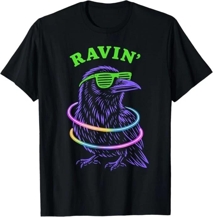 Ravin Raven EDM Techno Party Raver Psychedelic Halloween T-Shirt M
