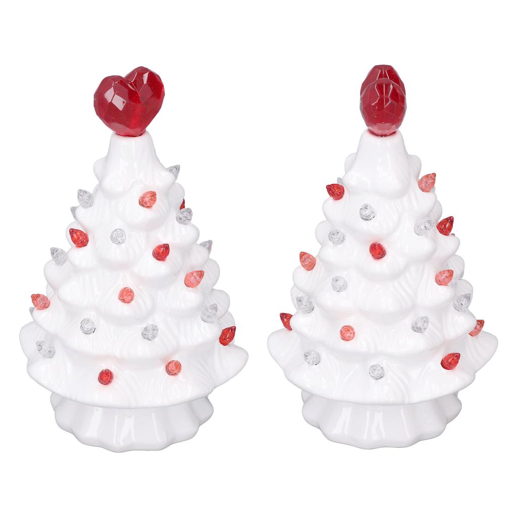 White Ceramic Tree LED Light Up Tabletop Tree Heart Topper Vintage Retro Centerpiece for Holiday Par