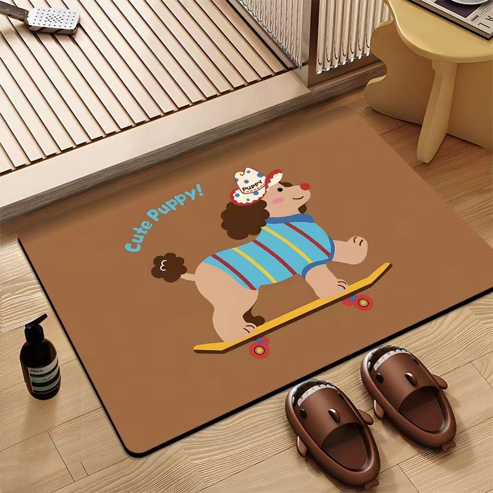 Cartoon Cat Dog Carpet Mat Rug Striped Design with Cute Inspirational Text Home Decoration Floor Mat Floor Door Mat Welcome Mat