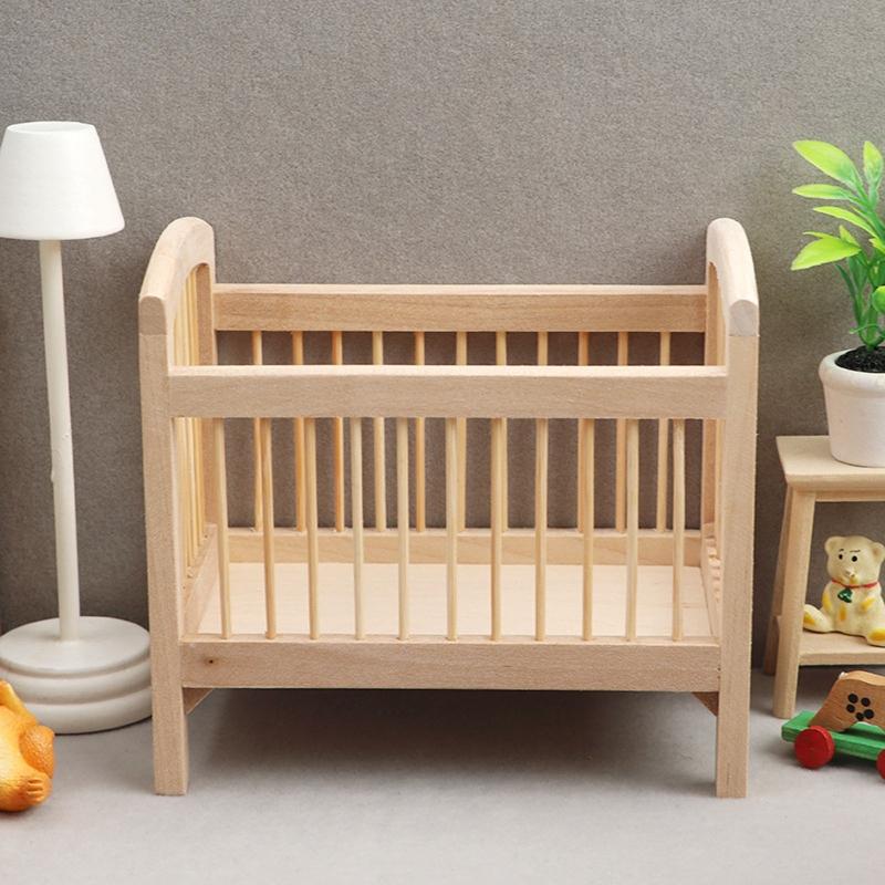 Dollhouse Miniature Furniture Baby Cradle Micro Bassinet Toy Girls Pretend Role for Play House Supply for Doll House Acc