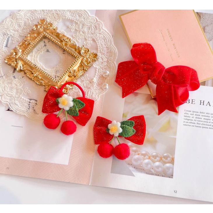 1pc New Year Girls Cute Red Gold Velvet Hairpins for Kids Children Sweet Hair Rope Hair Clip Barrettes Fashion Bow Accessories