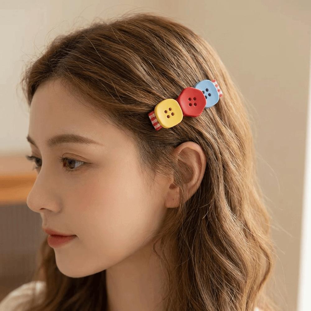 2 pcs/set Small and Cute Button Hair Clips Resin Bangs Clip New Duckbill Clips  Travel