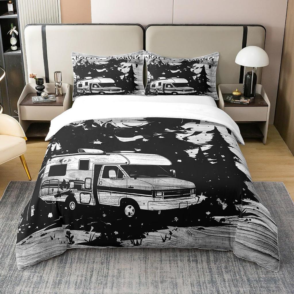 Camping Car Forest Bed Three-Piece Bedding Digital Printing Quilt Cover Pillowcase