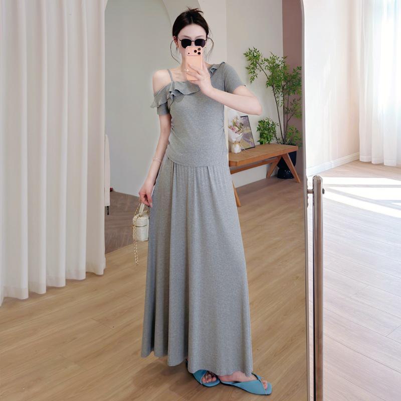 

2026 Plus Size Knit Maternity Two-Piece Set: Flattering Slim Fit Summer Wear XL