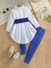 Autumn 2025 Girls' Long Shirt Dress and Pants Set with Belt