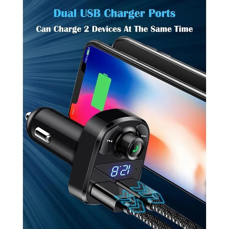 Car Charger Wireless Bluetooth FM Transmitter Hands-Free Calling Radio Receiver Mp3 Music Stereo Adapter Dual USB Port Charger