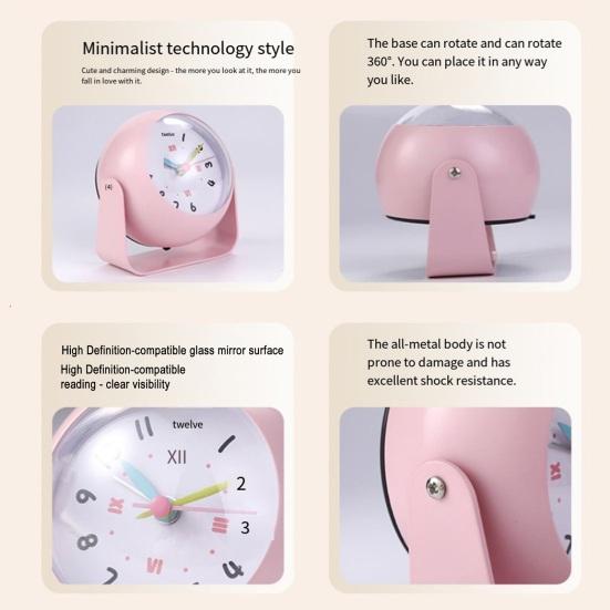 Rotatable Analog Alarm Clock with Night Light Non-Ticking Silent Battery Operated Bedroom Digital Desk Clock Children Students Birthday Gift