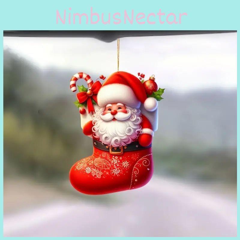 Car Santa Christmas Acrylic Pendants Cartoon Design Auto Decoration Festive