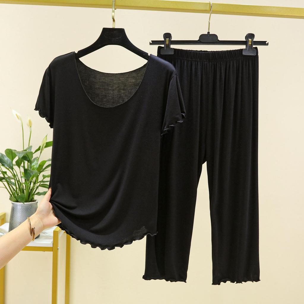 Modal-Pyjama-Set für Damen: Sommerliches Kurzarm-Top und kurze Hose, lockere Passform, große Größen, geeignet für den Außenbereich