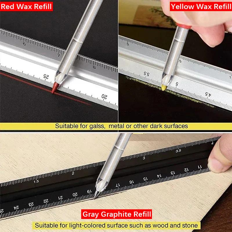 Mechanical Solid Carpenter Pencil Set with Cap Carpenter Scribing Deep Mouth Marking Tool with Built-In Sharpener Marking Pencil