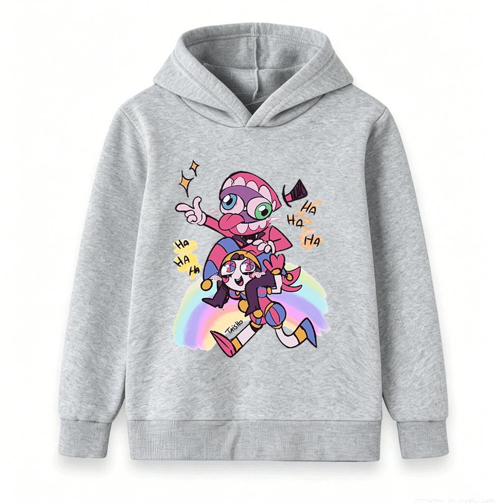 Kids Boys Girls Pullover Hoodie, Funny Cartoon Jester Characters Print Casual Warm Hooded Sweatshirt for Children