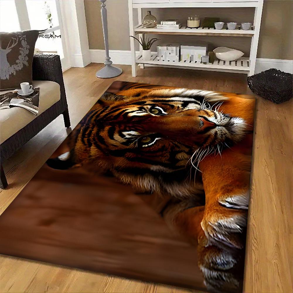 White Tiger Print Rug Decoration,Carpet,Living Room,Bedroom, Non-slip,Square rug