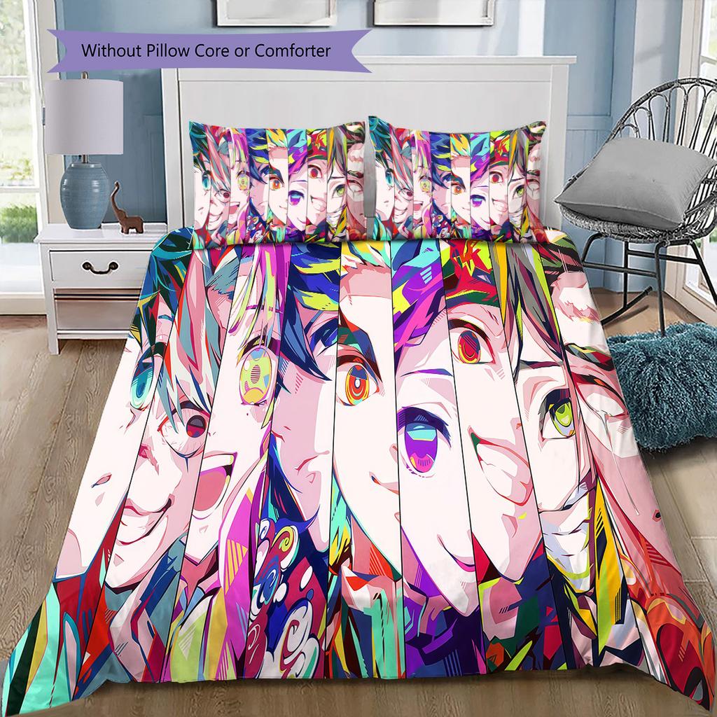 Demon Slayer Anime Pattern Bedding Quilt Set Quilt Cover Pillowcase Home Birthday Gift(1 * duvet cover + 2 * pillowcase, without core)