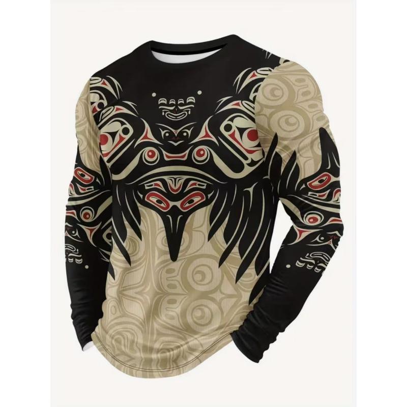 Mexiko Adler Druck T-Shirt für Herren Mode Bequemes Baumwolle Langarm-T-Shirt Lässiger Rundhals Pullover Herbst Lockere Herren Oberteile