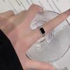 S925 Silver-Plated Black Agate Adjustable Index Finger Ring for Women - Trendy 2025 Design