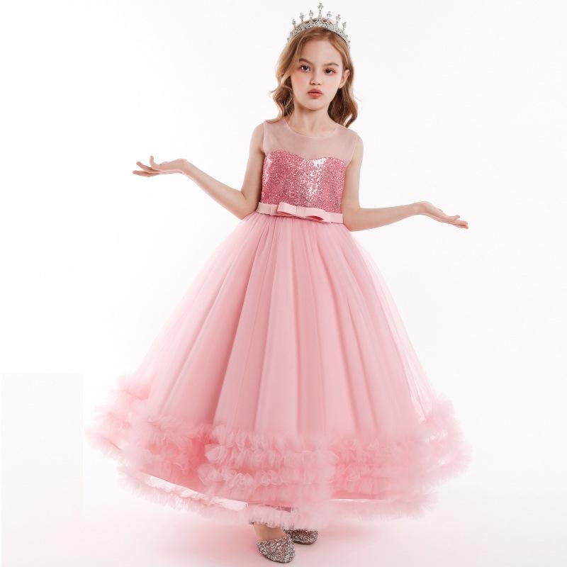 Baby Girls Flower Princess Lace Ball Gown Party Long Dress For Brithday Wedding Teenager Kids Christmas Dresses Children Clothes