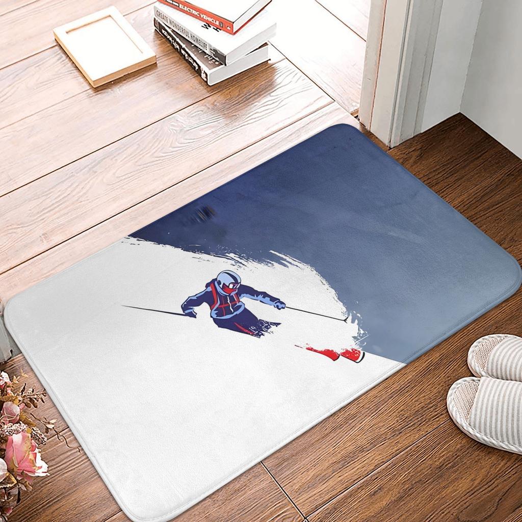Ski People Fashionable Style Door Mat Machine Washable for Bathroom Bedroom Living Room Entrance