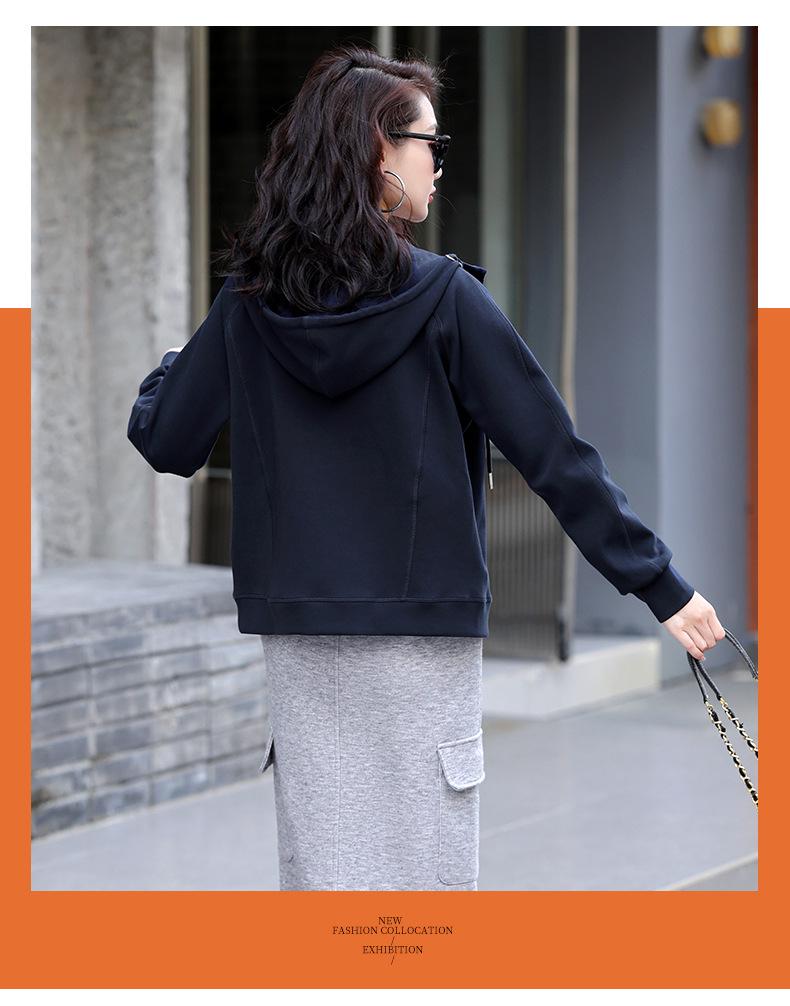 Grauer Damen-Cardigan-Hoodie mit doppeltem Reißverschluss, schwere Qualität - Sportlicher koreanischer Stil, Langarm, Frühjahr/Herbst Kollektion 2025.