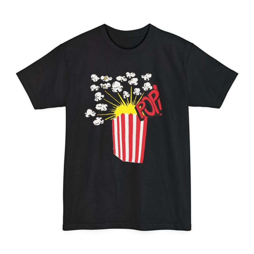 oversized vintage 1980s popcorn image on a new unisex tall beefy tshirt