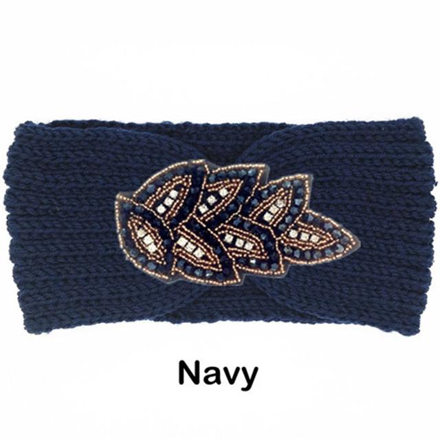 Women Rinestone Winter Headband Warmer Ear Knitted Wool Head Bands Turban Head Wrap Girl Bead Hairband Headwear Hair Accessories