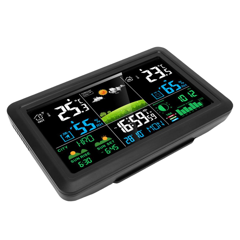 Weather Forecast Station Wireless 7.5 Inch Color Display Multi Functional Indoor Outdoor Thermometer Atomic Clock EU