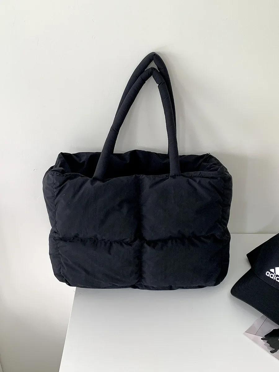 

Cotton Padded Tote Large Quilted Women Shoulder Bag Puffy Down Space Handbags Luxury Designer Bags for Women Warm Soft Shopper 34.5x14x28.5cm