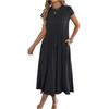 Women Short Sleeve Crew Neck Casual Loose Fit Pleated Midi Dress with Pocket Comfortable Everyday Wear Suitable for Various Occasions