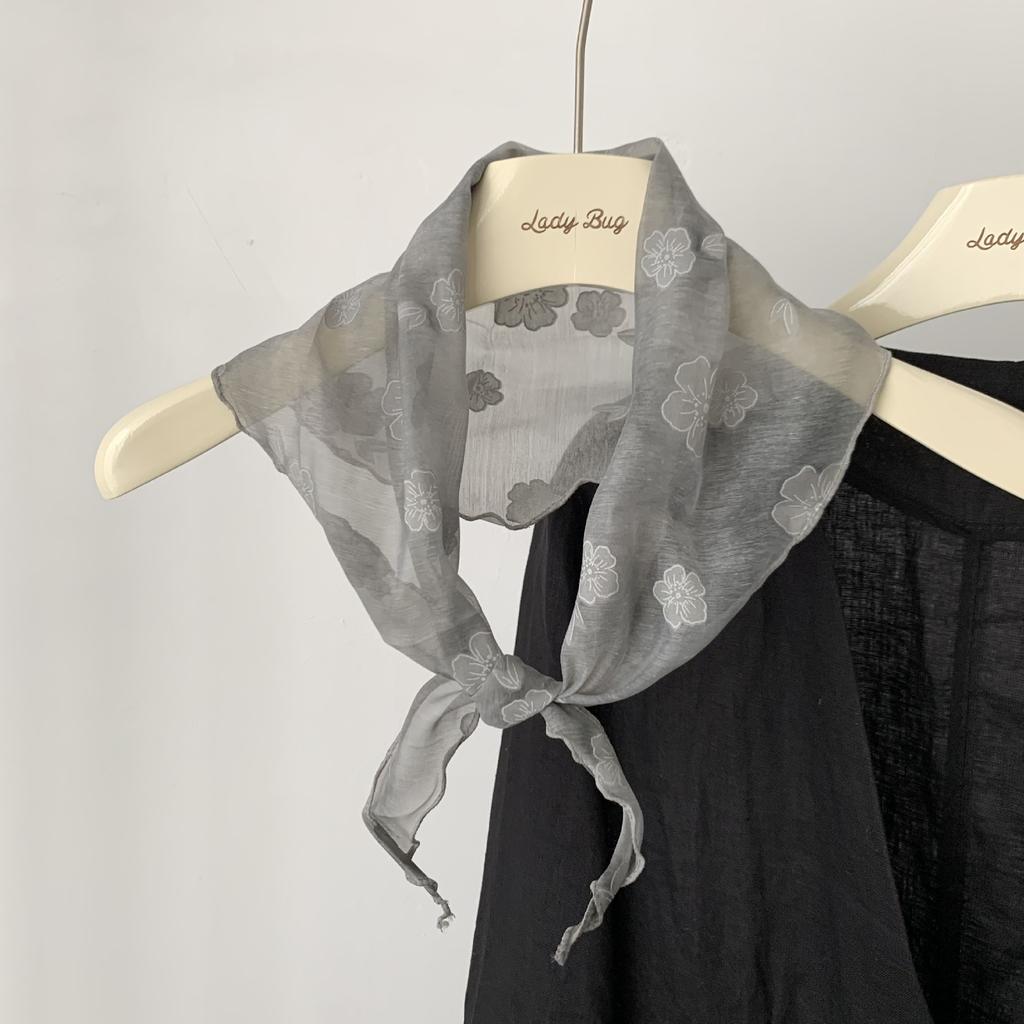 Korean Ins Girly Feeling Fresh Small Flower Printing Triangle Scarf Silk Headscarf Waist Seal Spring and Autumn Fashion Trend