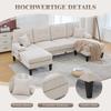 Large U-shaped 4-seater sofa, soft linen fabric, modern backrest, two chaise lounges, stable feet, cozy seat cushions, decorative cushions, Beige