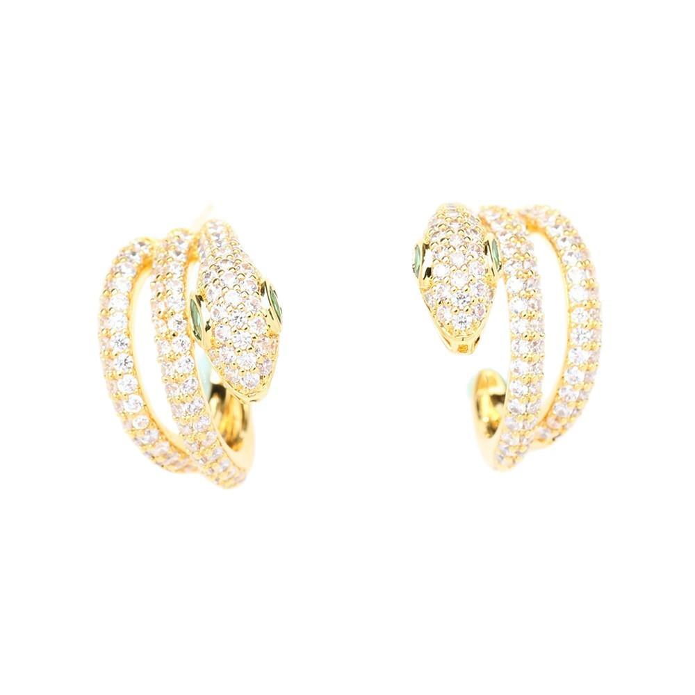 European and American niche, stone-inlaid, exquisite gold and silver two-color snake earrings, gilded, versatile, silver needle, zodiac animals, studs