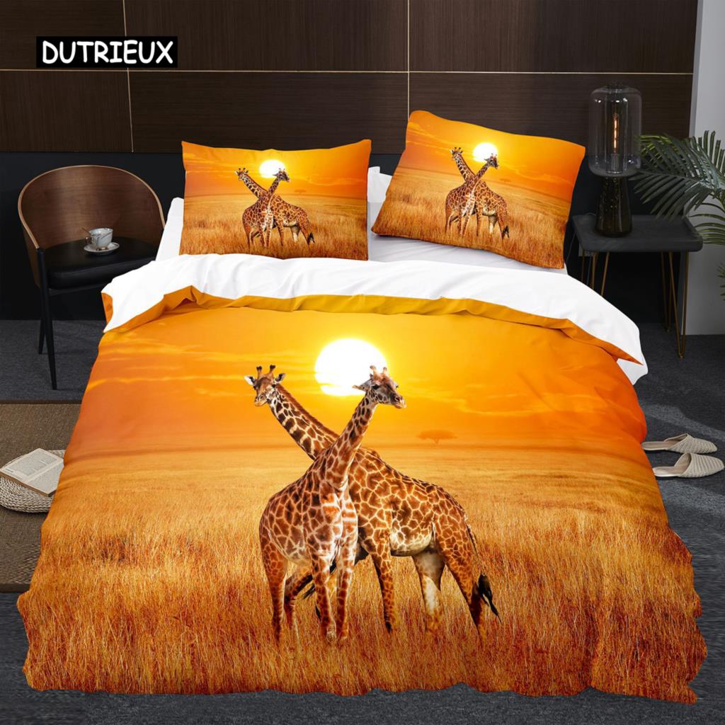 

Комплект постельного белья с жирафом, комплект постельного белья в стиле ретро с изображением животных, мягкий и удобный пододеяльник размера King Size EU single(135x200cm)