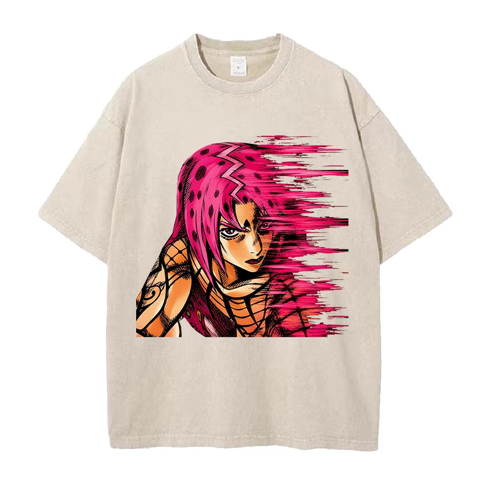 JoJo's Bizarre Adventure Diavolo King Crimson Printed Streetwear Men Women Washed Cotton T-shirts Vintage T Shirt Loose Clothing
