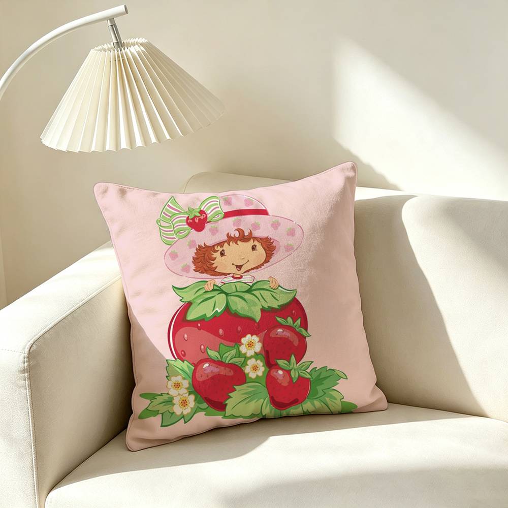 S-Strawberry Shortcake Kids Character Pillow Case Square Double-Sided Sofa Cushion Cover Bedroom Bedside Pillow