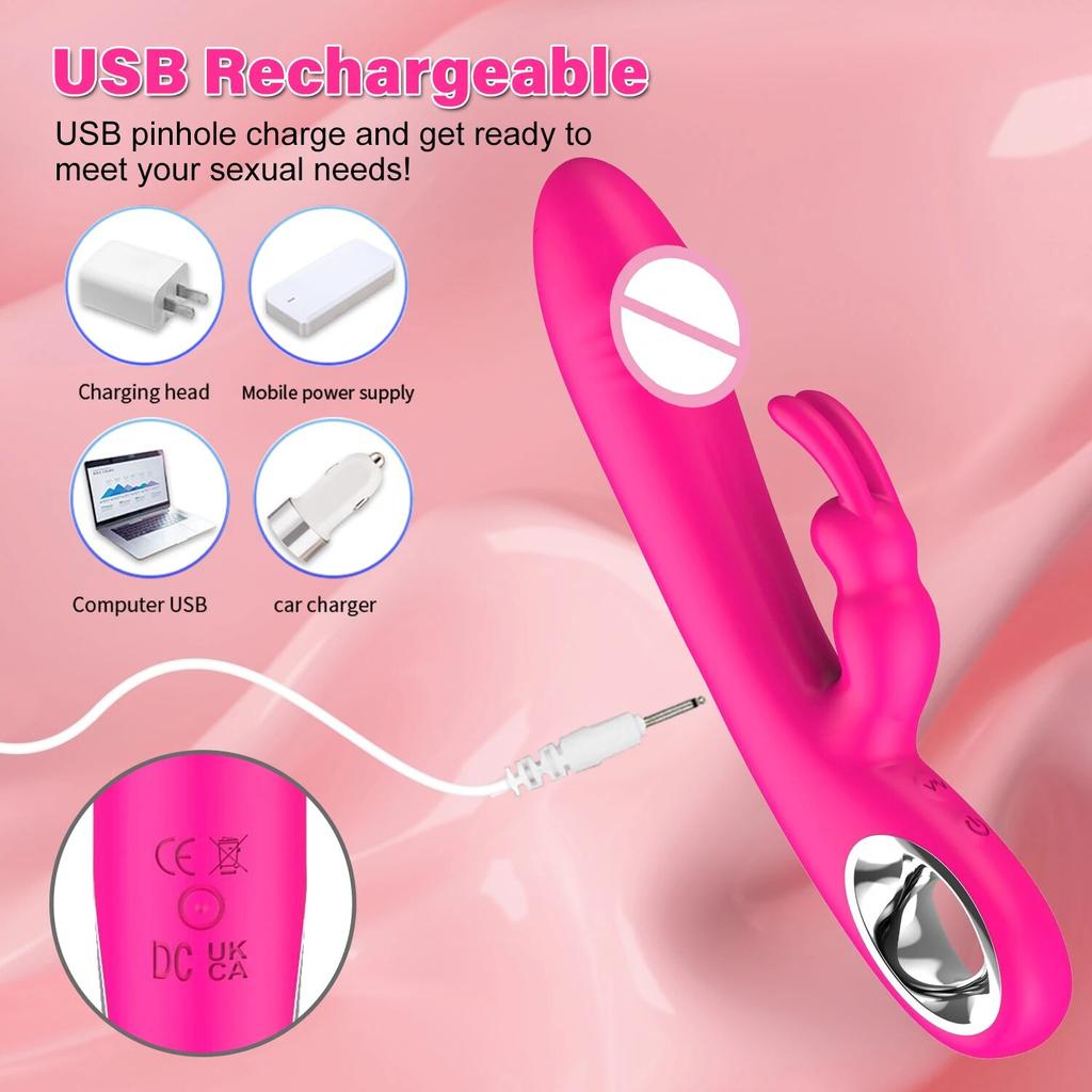 USB Rechargeable Dildo Rabbit Vibrator Sex Toys for Women Vaginal Anal Massager G Spot Clitoris Stimulation Female Masturbation