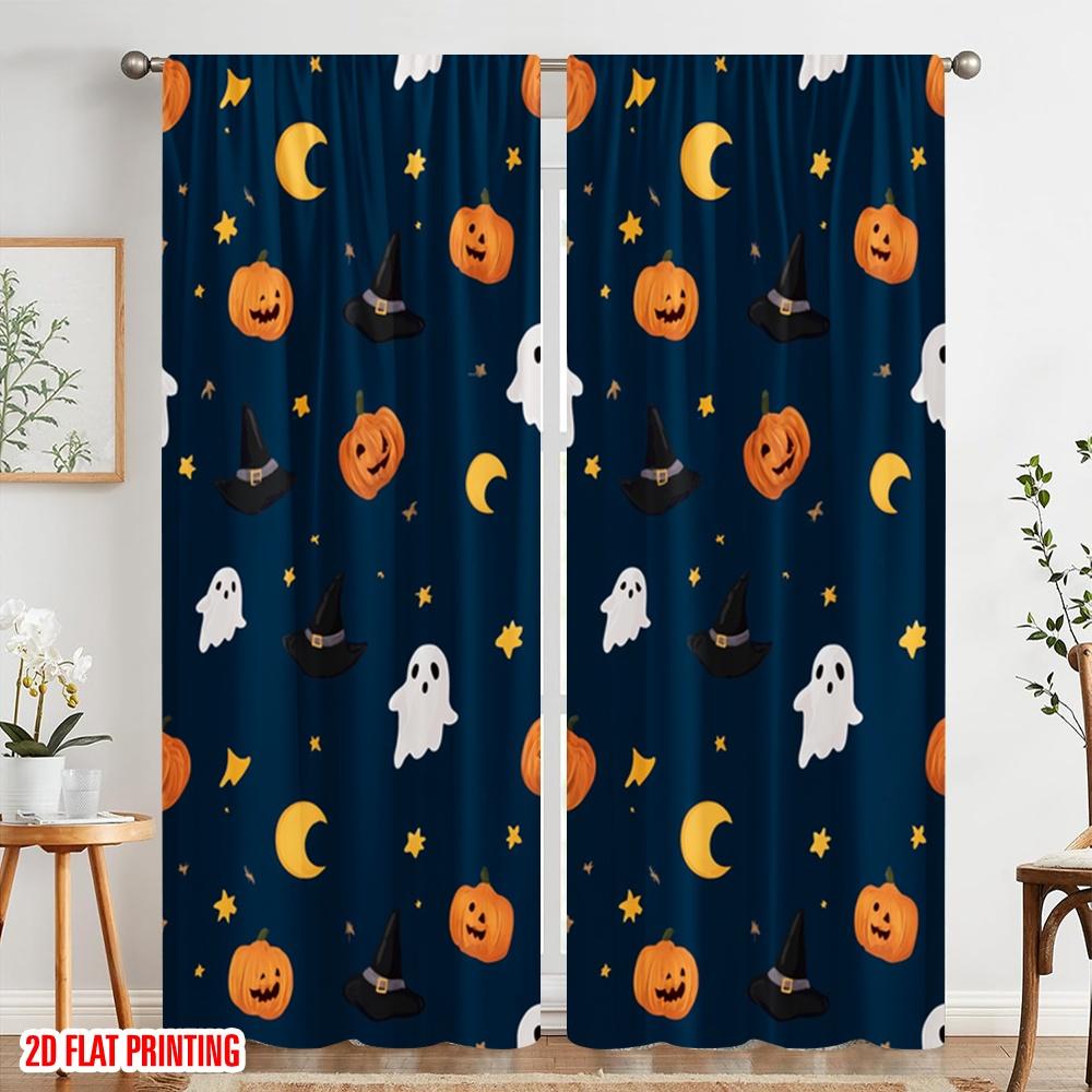 2pcs,2D Plane Printing Creative Curtains Halloween Pumpkin (21) Durable Polyester (without Rod) Holiday Perfect for Bedroom &