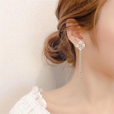 1Pair  Korean Style Long Dangle Earrings For Women Shiny Flower Tassel Drop Earring Vintage Gold Color Jewelry
