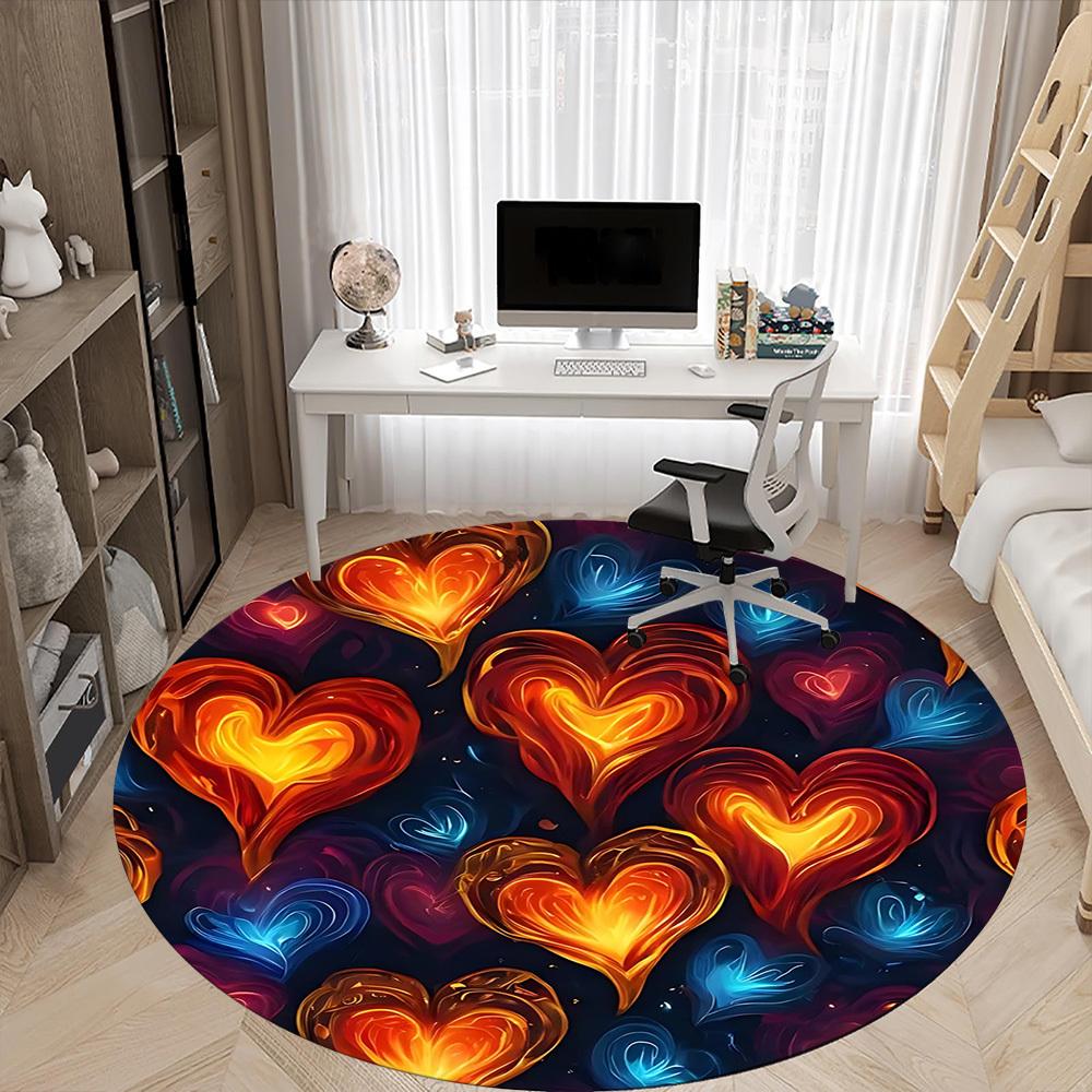 1PC Heart Flames Office Round Area Rug, Indoor Mat Suitable For Office, Under Office Chairs Bedroom Living Room Home Decor, Room DecoT1223080