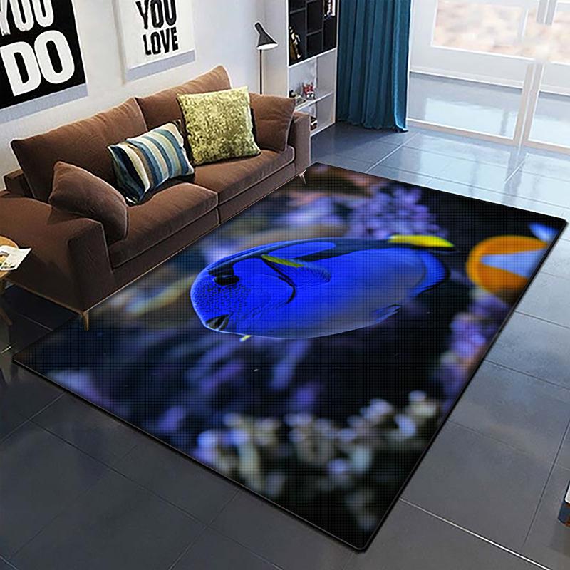 Marine Fish Beautiful Painting Carpet for Living Room Large Area Rug Black Soft Carpet Home Decoration Mats Boho Rugs Picnic
