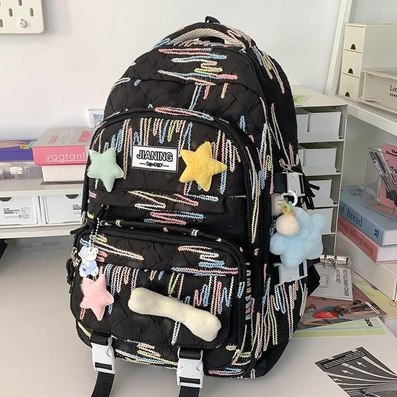 Children's Schoolbags Elementary School Girls Junior High School Students Cute Girl Striped Backpack