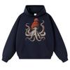 Bere Takmış Komik Ahtapot Grafik Kapüşonlu Sweatshirt Erkek Kadın Moda 90lar Vintage Uzun Kollu Oversize Polar Sweatshirt