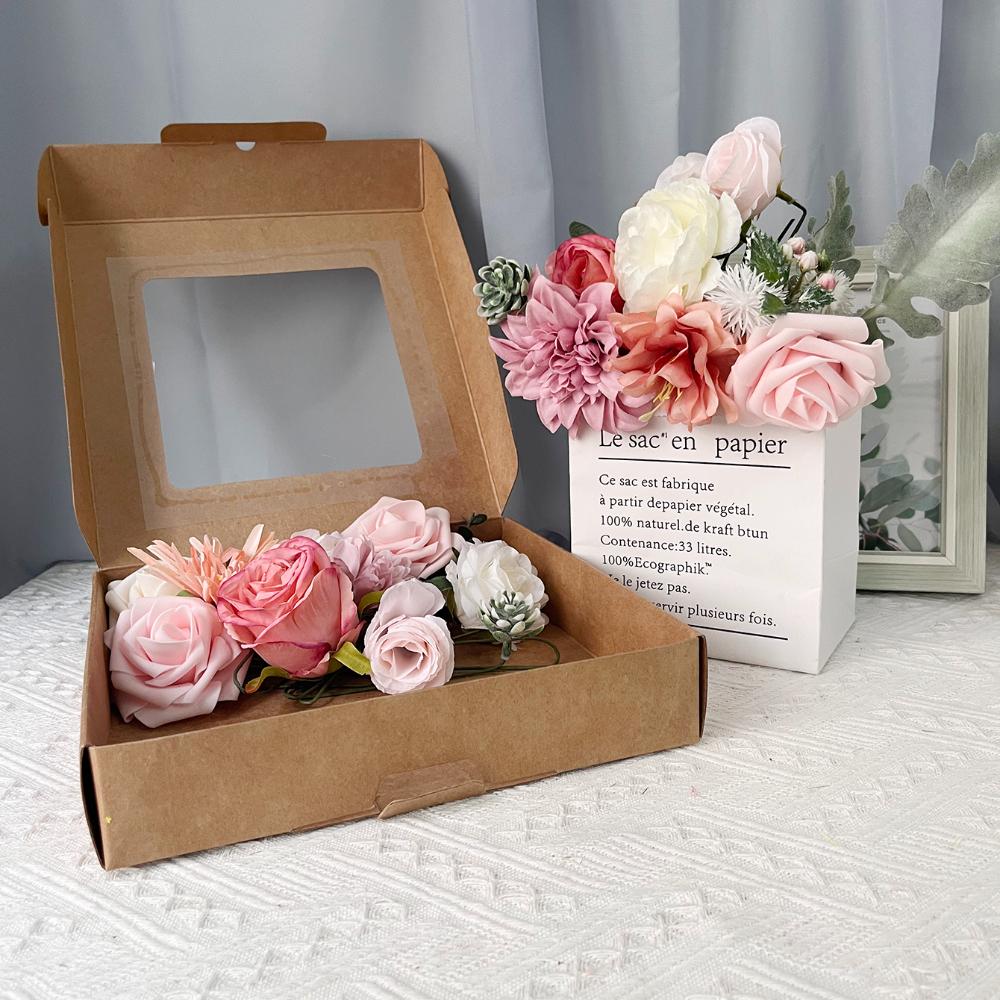 Faux Flowers Combo Artificial Flowers Box Set DIY Bouquets for Wedding Flowers with Leaves and Stems Handmade Floral Arrangements Bridal Home Decor