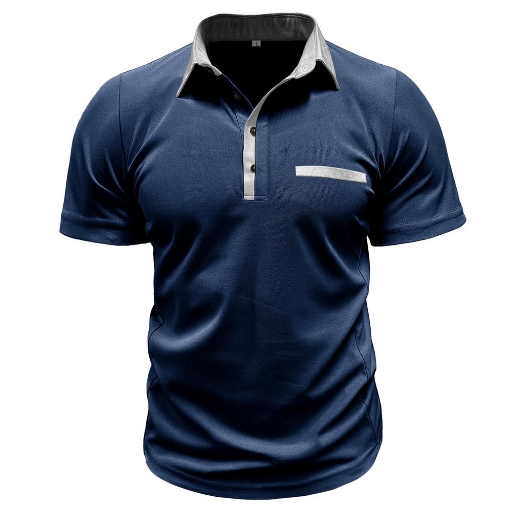 Erkek Yaz Polo Gömlek Kısa Kollu Yaka Yaka 3 Düğme Renk Engelleme T-shirt Slim Fit Casual Erkek Giyim Tops