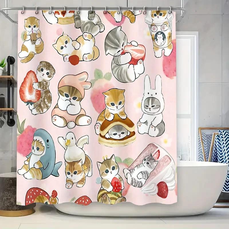 

Adorable Kitten Shower Curtain for a Fun and Whimsical Bathroom, Featuring Cute Cats in Various Costumes Like Sharks W90XH180cm