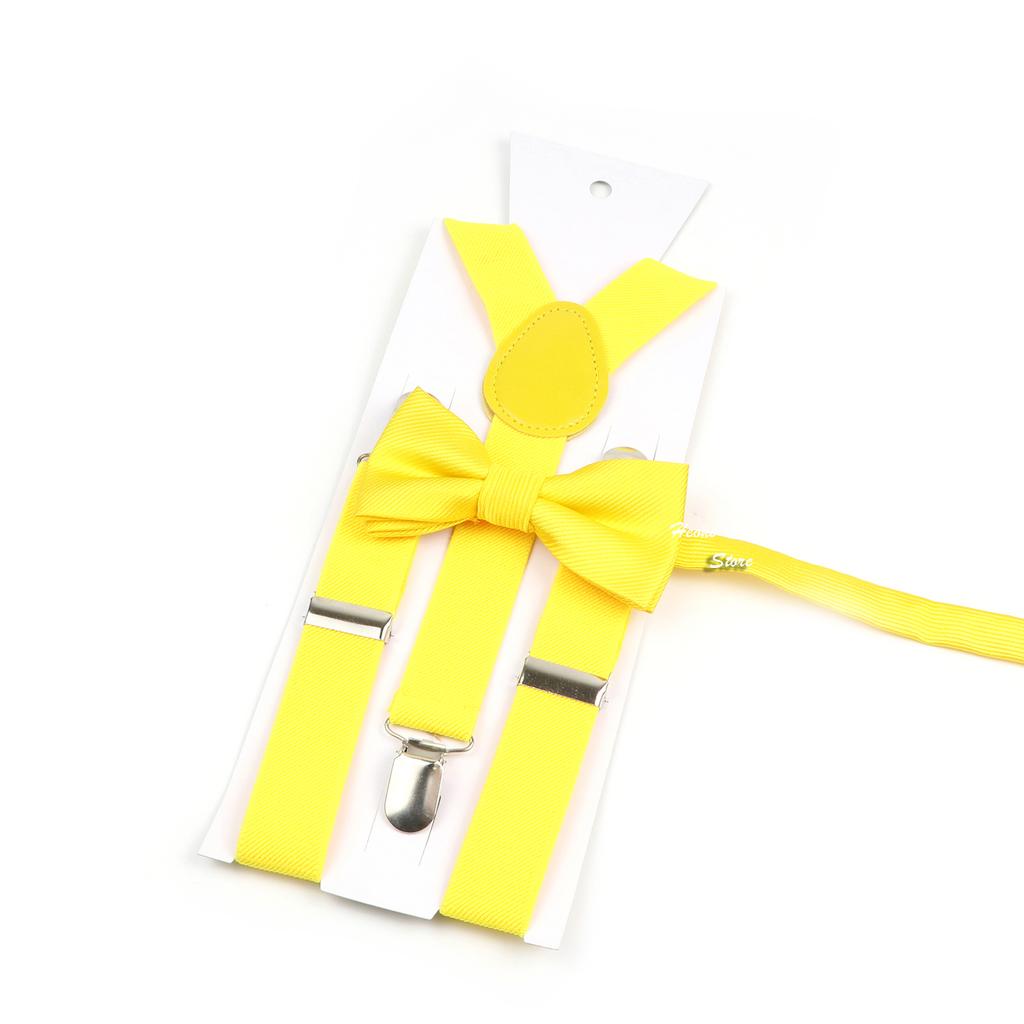 Men Kids Yellow Khaki Brown Suspender Bowtie Set Elastic Adjustable Y-Back Braces Straps Daily Father-Child Braces Accessory