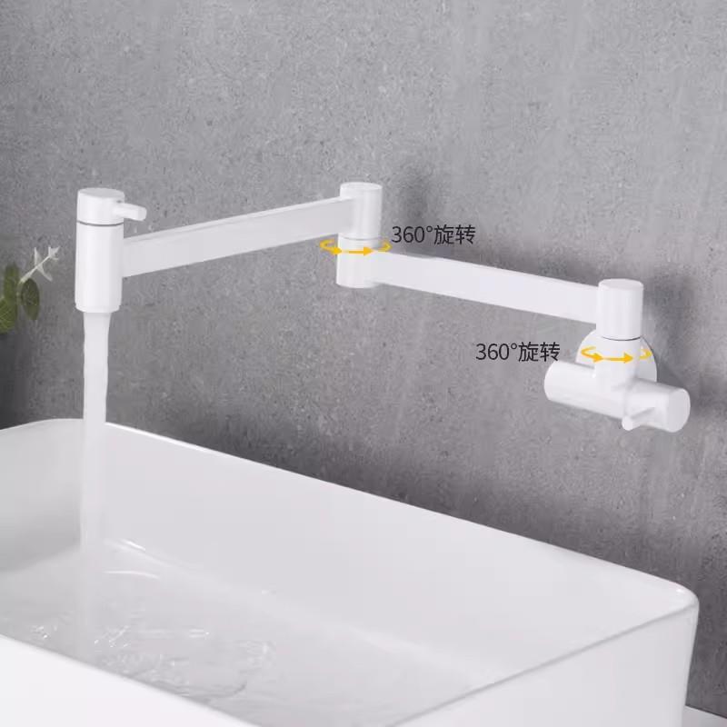 Βρύση Πλήρωσης Κατσαρόλας Ορειχάλκινη Επιτοίχια Μπαταρία Κουζίνας 360 Περιστρεφόμενο Πτυσσόμενο Ρύγχος Βρύση Μονό Κρύο Νερό Μαύρο/Λευκό