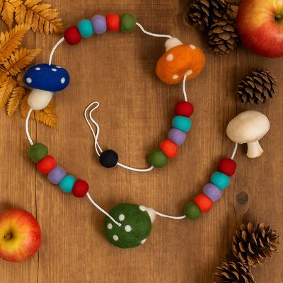 Felt Mushroom Garland With Bell And Colorful Balls