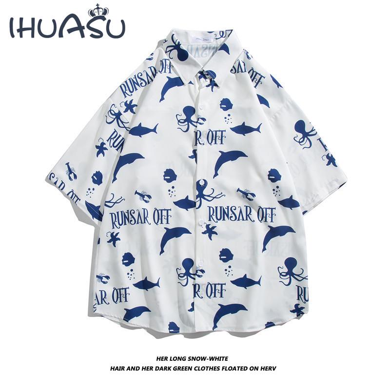 

New Flower Shirt Retro Casual Loose Hong Kong Style Beach Vacation Short-sleeved Shirt Men s Tops